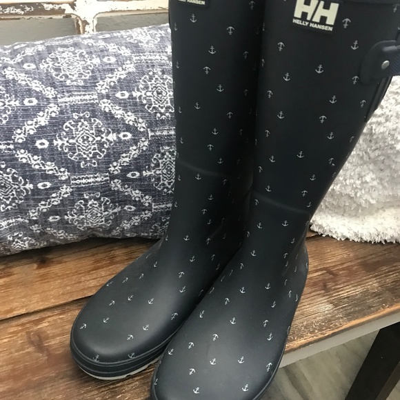 Helly Hansen W Veierland 2 Graphic Evening Blue Nautical Rain boots - Size 10 - Picture 1 of 5
